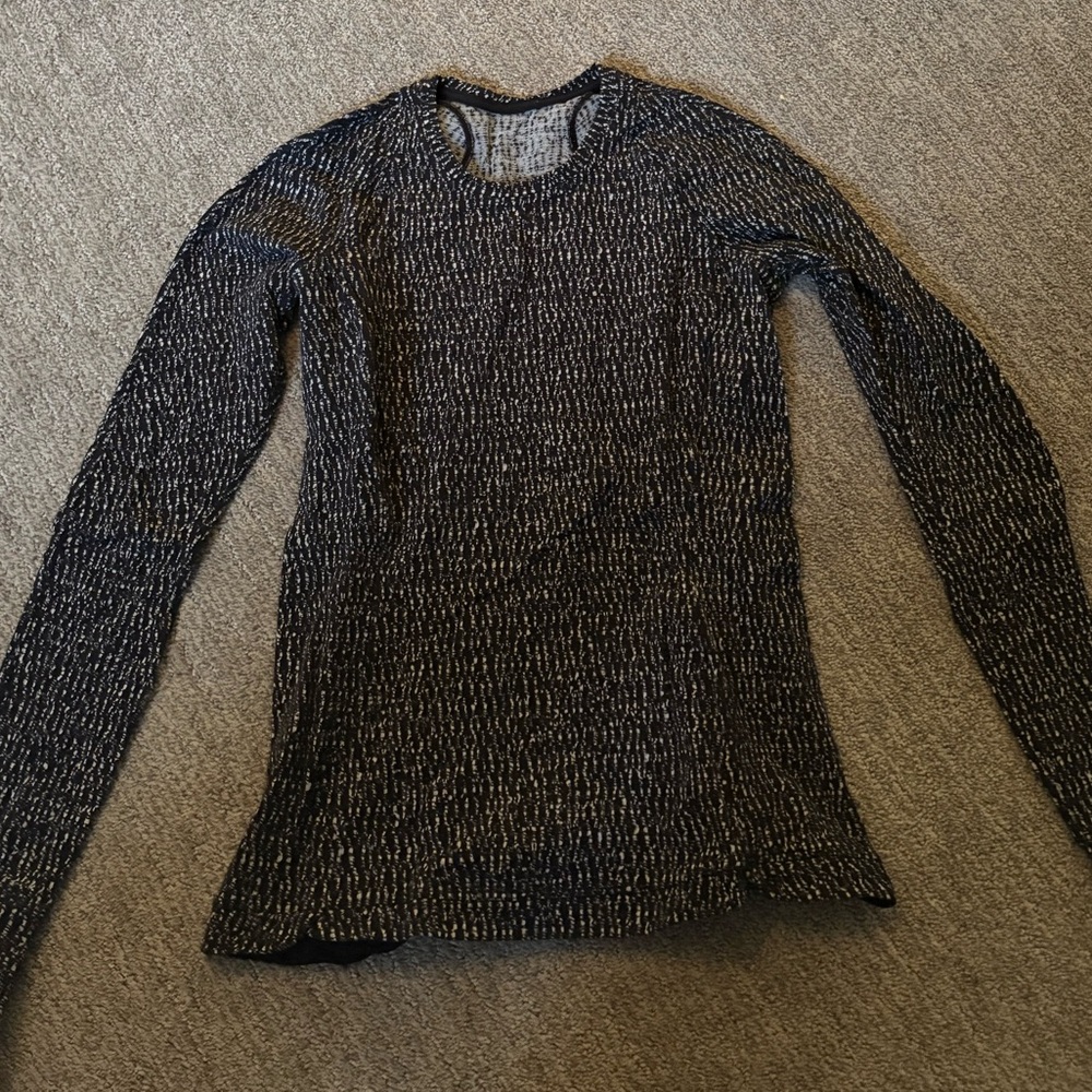 Lululemon Runderful Long Sleeve Shirt Knotted Jacquard Black White Rulu Womens 6